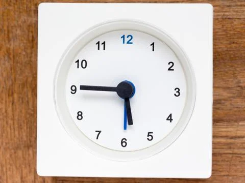 Series of the sequence of time on the simple white analog clock , 24/48 Stock Photos