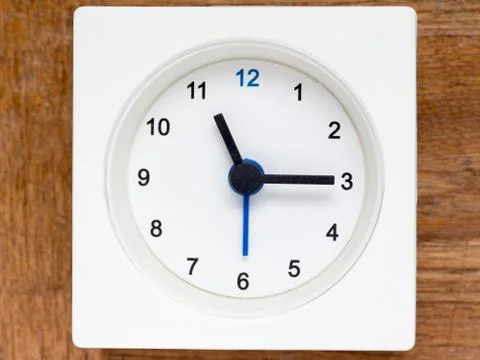 Series of the sequence of time on the simple white analog clock , 46/48 Stock Photos