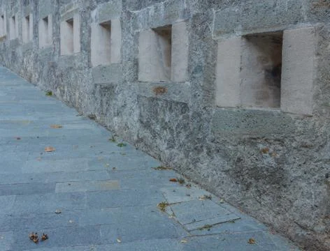 Series of slits of an ancient castle Stock Photos