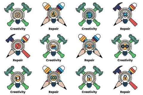 A series of symbols that represent different tools and concepts Ilustração Stock