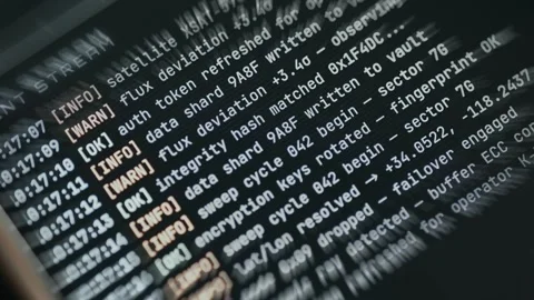 Series of system log entries detailing various technical operations Stock Footage 335880795