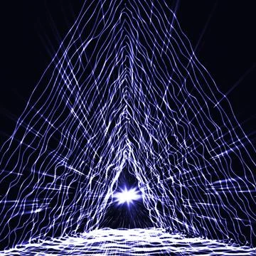 A series of triangles from vibrating luminous lines. A sparkling tunnel. Stock Illustration