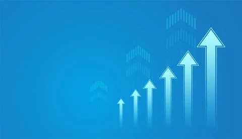 A series of upward-pointing arrows in a gradient blue background, symbolizi.. Stock Illustration