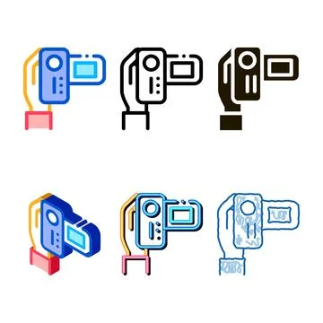 Series video camera icon vector outline Stock Illustration