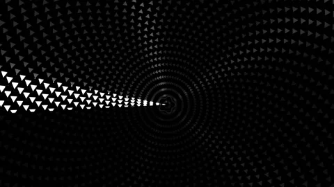 A series of white triangles spiral inward against a black Stock Footage 339632799
