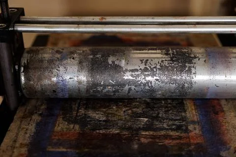 Serigraphy workshop, ink press in closeup Stock Photos