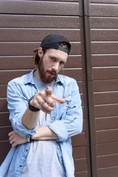 Serious beard guy expressing confidence Stock Photos