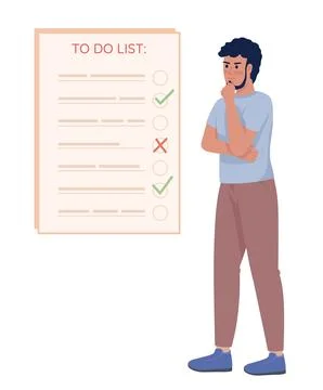 Serious bearded man making to do list semi flat color vector character 스톡 일러스트