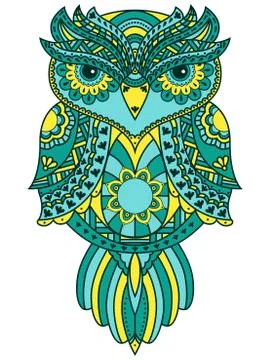Serious big owl with various pattern Illustrazione stock
