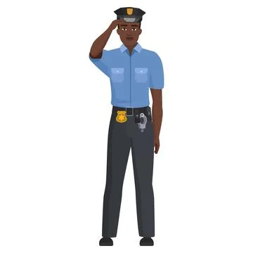 Serious black policeman in standing pose Stock Illustration
