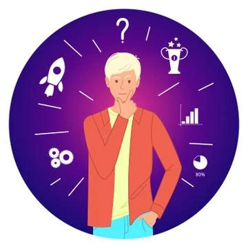 Serious blond young man thinking Illustrazione stock