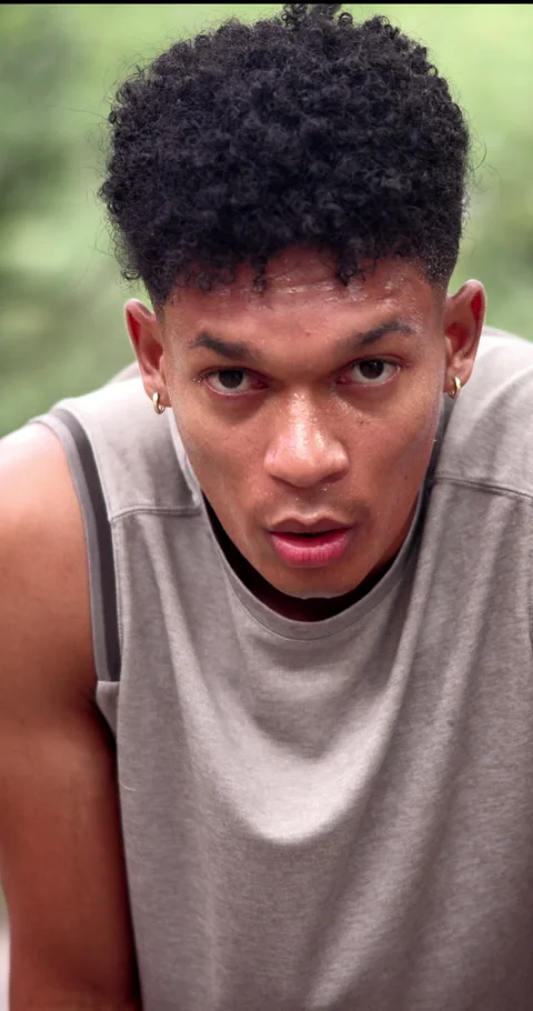 Serious, breathe and face of man outdoor for fitness, exercise and rest for Stock Footage 340749501