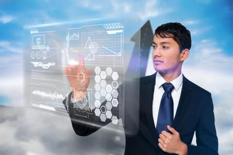 Serious businessman touching interface 스톡 일러스트