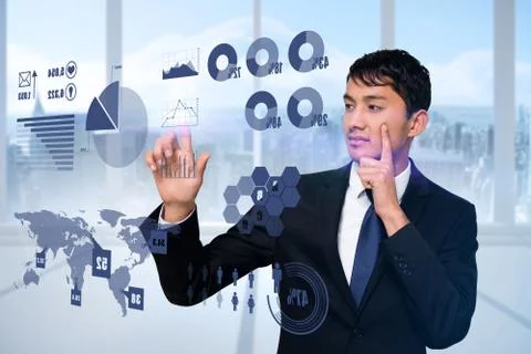 Serious businessman touching interface Stock Illustration