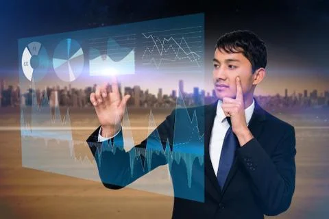 Serious businessman touching interface Stock Illustration