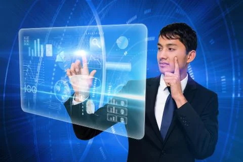 Serious businessman touching interface Stock Illustration