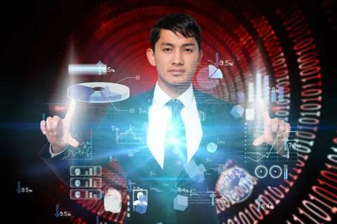 Serious businessman touching interface Illustrazione stock