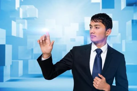 Serious businessman touching light Stock Illustration