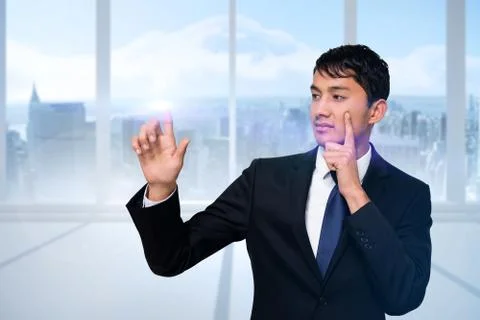 Serious businessman touching light Stock Illustration