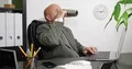 Serious Businessman Work in Office Room Use Laptop Internet and Drink Coffee 4k or 4k+ Resolution