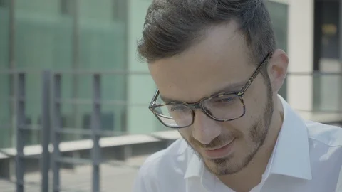 Serious Caucasian agent in glasses working outside Stock-Footage 97922012