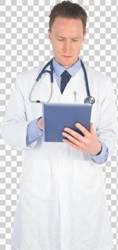 Serious doctor using a digital tablet Stock Photos