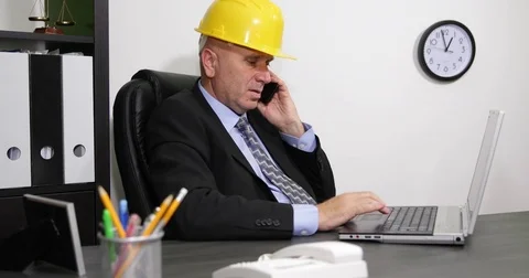 Serious Engineer Office Job Cell Conversation Businessman Talking to Mobile Stock-Footage 75723053