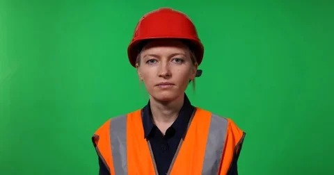 Serious Engineer Woman Looking Camera Speaking Answer Question Speech Chromakey Stock Footage 72788747