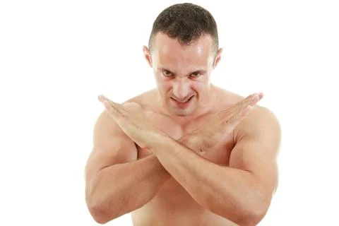 Serious fighter in combat stance ready to fight Stock Photos