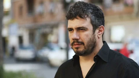 Serious Guy Portrait staring at Camera :confident  man 's Look in the street  Stock-Footage 76206362