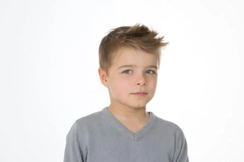 Serious kid on white background Stock-Fotos