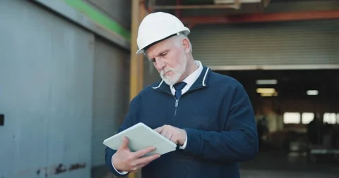 Serious, man and logistics in warehouse with tablet, research and supply chain Stock Footage 341377009