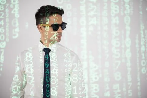 Serious man with coded information on him Stock Photos
