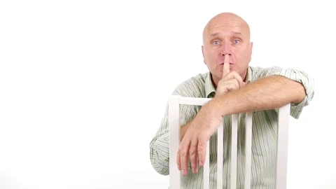 Serious Man Gesturing Asking Quiet Using Finger Hand Sign Noise  Forbidden Video stock 80517601