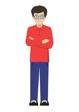 Serious man with glasses in flat mode 스톡 일러스트