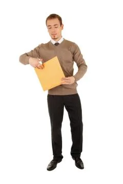 Serious man with a post package Stock Photos