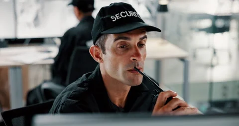 Serious man, security and control room with surveillance for safety monitoring Stock Footage 303717502