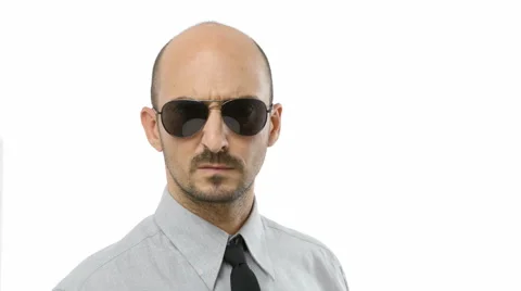 Serious man with sunglasses points to the camera Stock Footage 42223381