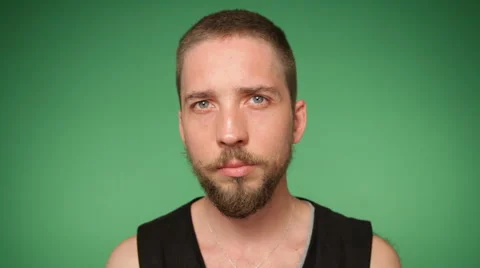 Serious man's face with trendy beard and mustache Stock Footage 67310619