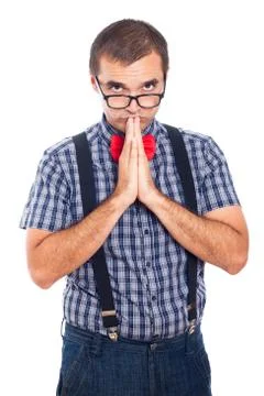 Serious nerd man thinking Stock Photos