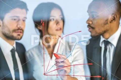 The serious people draw the at the virtual screen Stock Photos