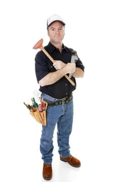 Serious Plumber Isolated Stock Photos