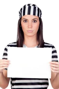 Serious prisoner with blank paper Stock Photos