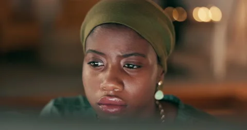 Serious, reading and computer with a business black woman in her office, working Stock Footage 236227054