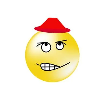 Serious smiley in red hat looking up. Stock Illustration