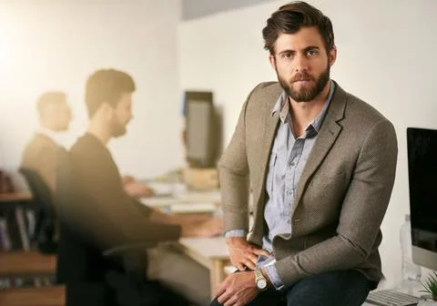 Serious, supervisor and web development with portrait of man in office for Foto stock