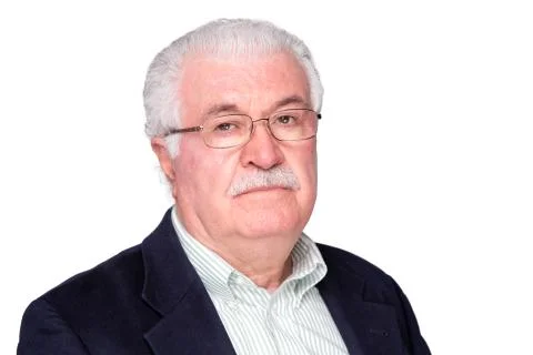 Serious thoughtful grey-haired elderly man Stock Photos