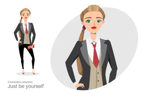 Serious woman in a business suit unisex. Stock Illustration