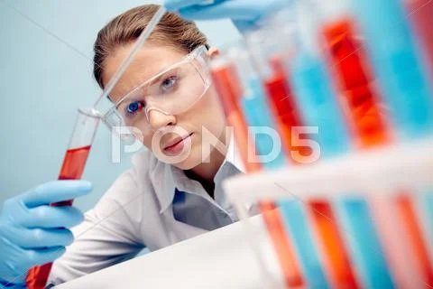 Serious woman working in the laboratory Stock Photos