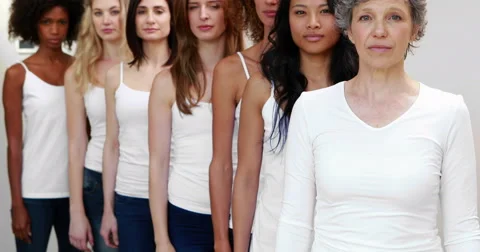 Serious women standing in a row Stock Footage